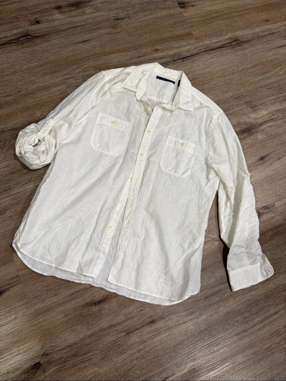 Perry Ellis Classic White Linen Cotton Button-Down Casual Shirt